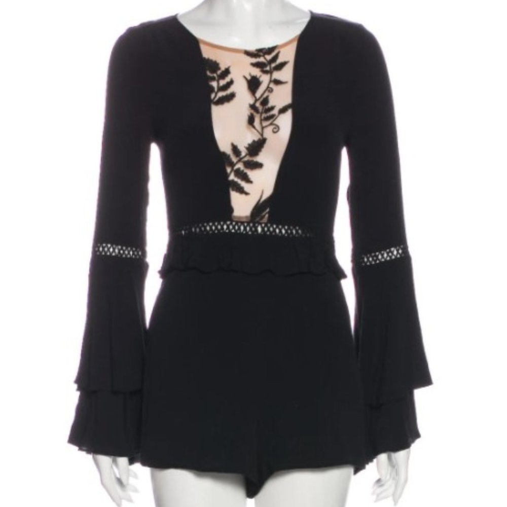 For Love and Lemons Black Romper with lace, size L